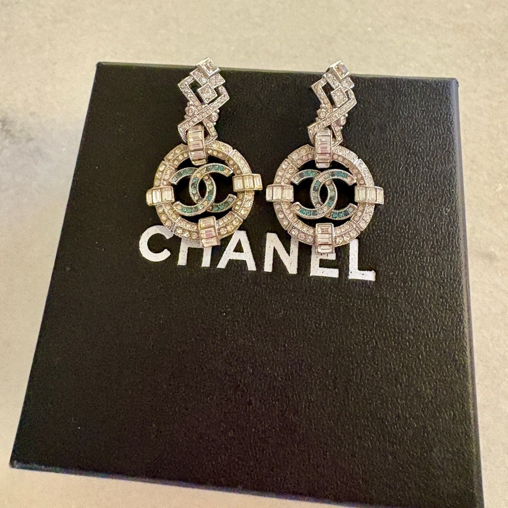 CHANEL Gold and Silver Earrings with Iconic CC Logo